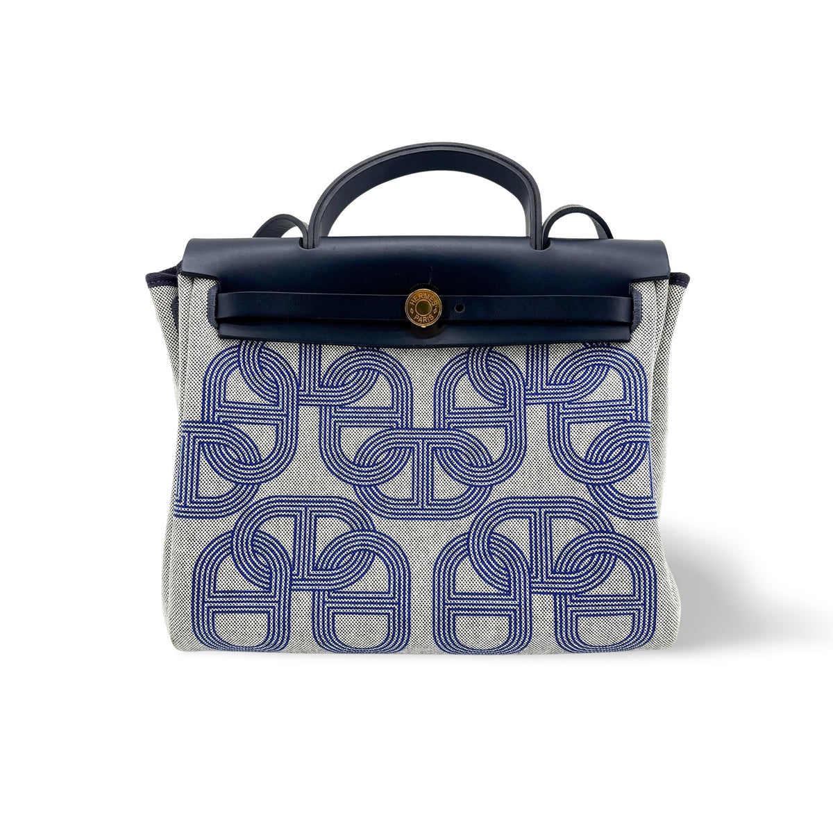 Hermes Herbag Zip Circuit 24 Vache Hunter And Leather White Canvas Handbag (Pre-Owned)