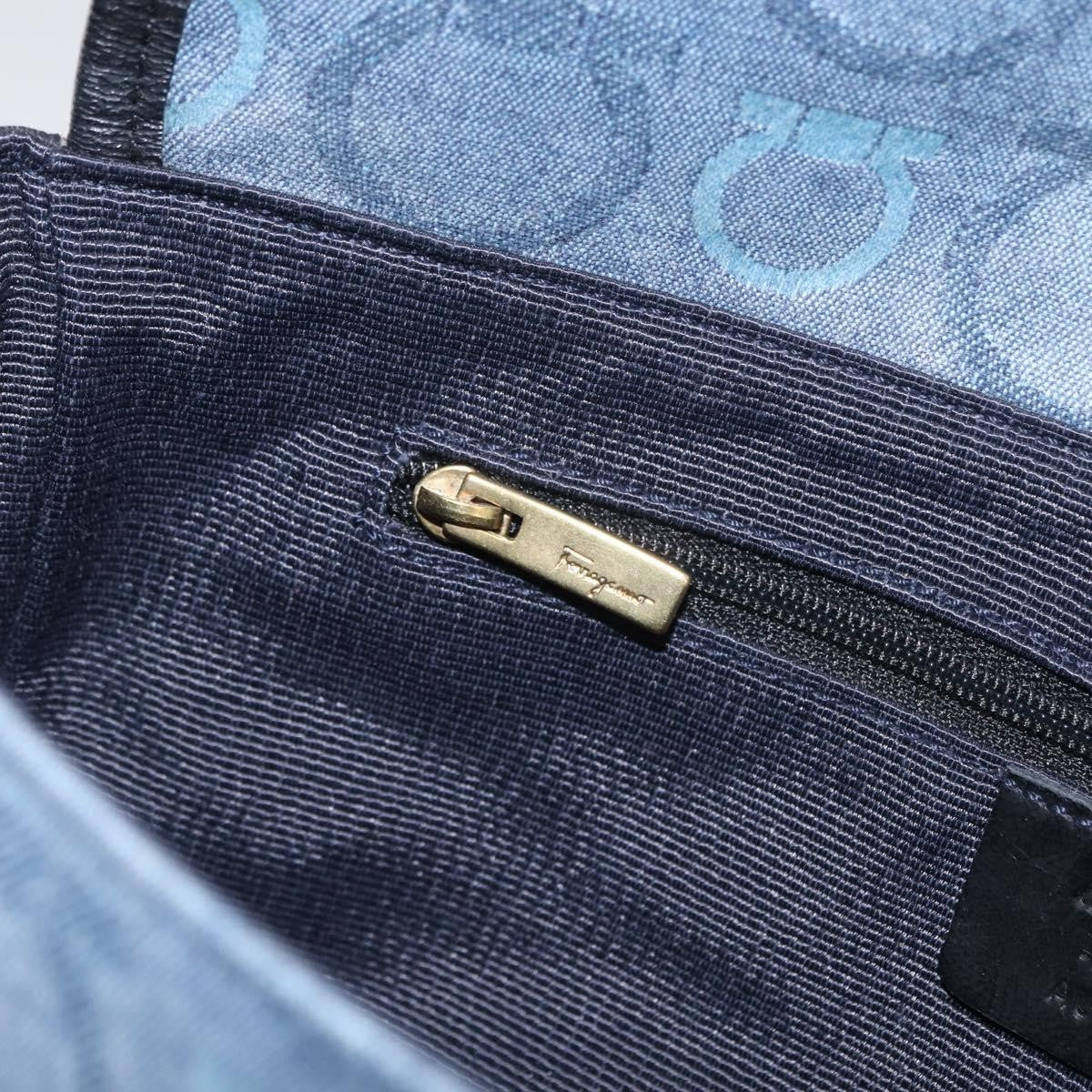 Salvatore Ferragamo Gancini Canvas Navy Canvas Shoulder Bag Bag (Pre-Owned)