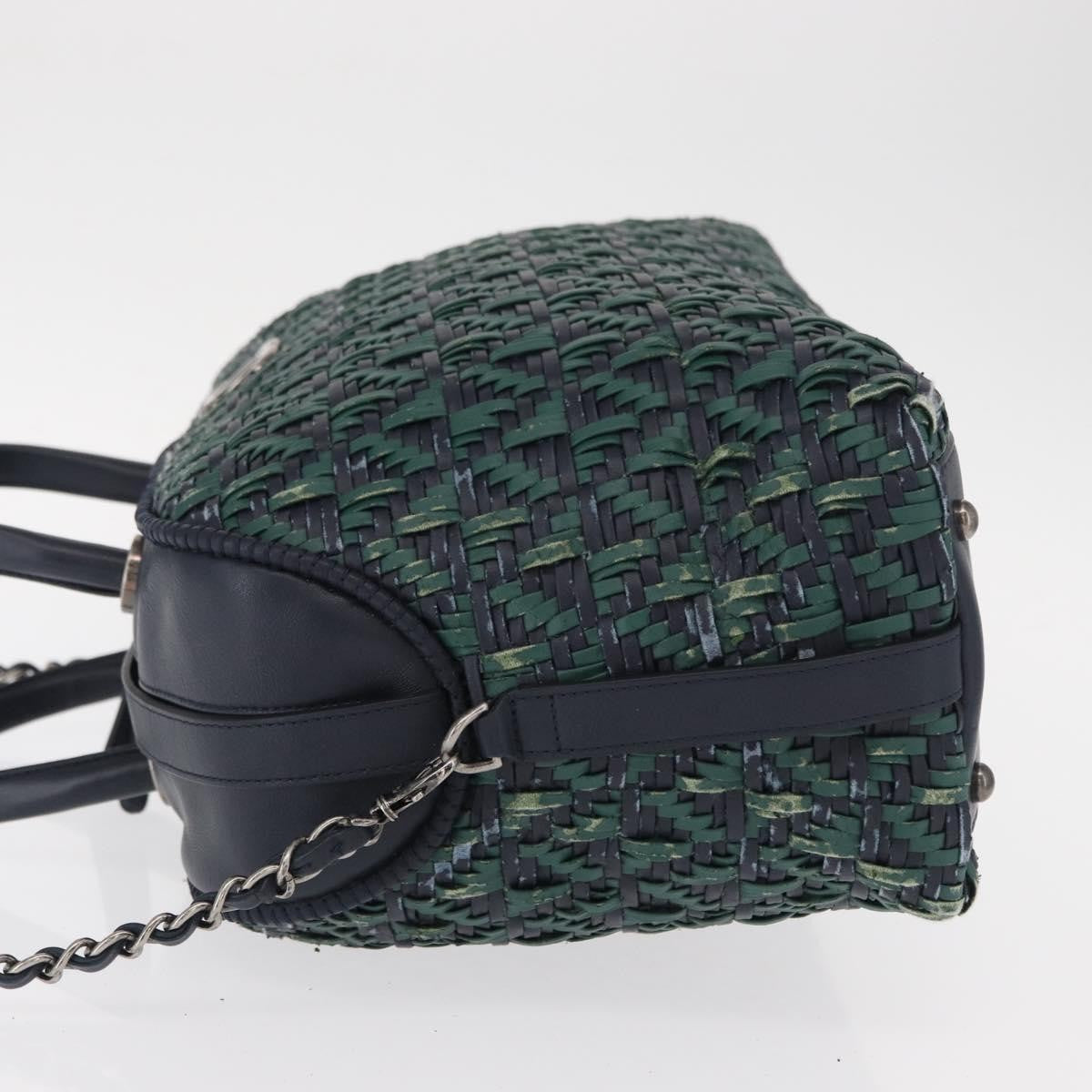 Chanel Convertible Chain Bowler Woven Calfskin Green Leather Handbag (Pre-Owned)