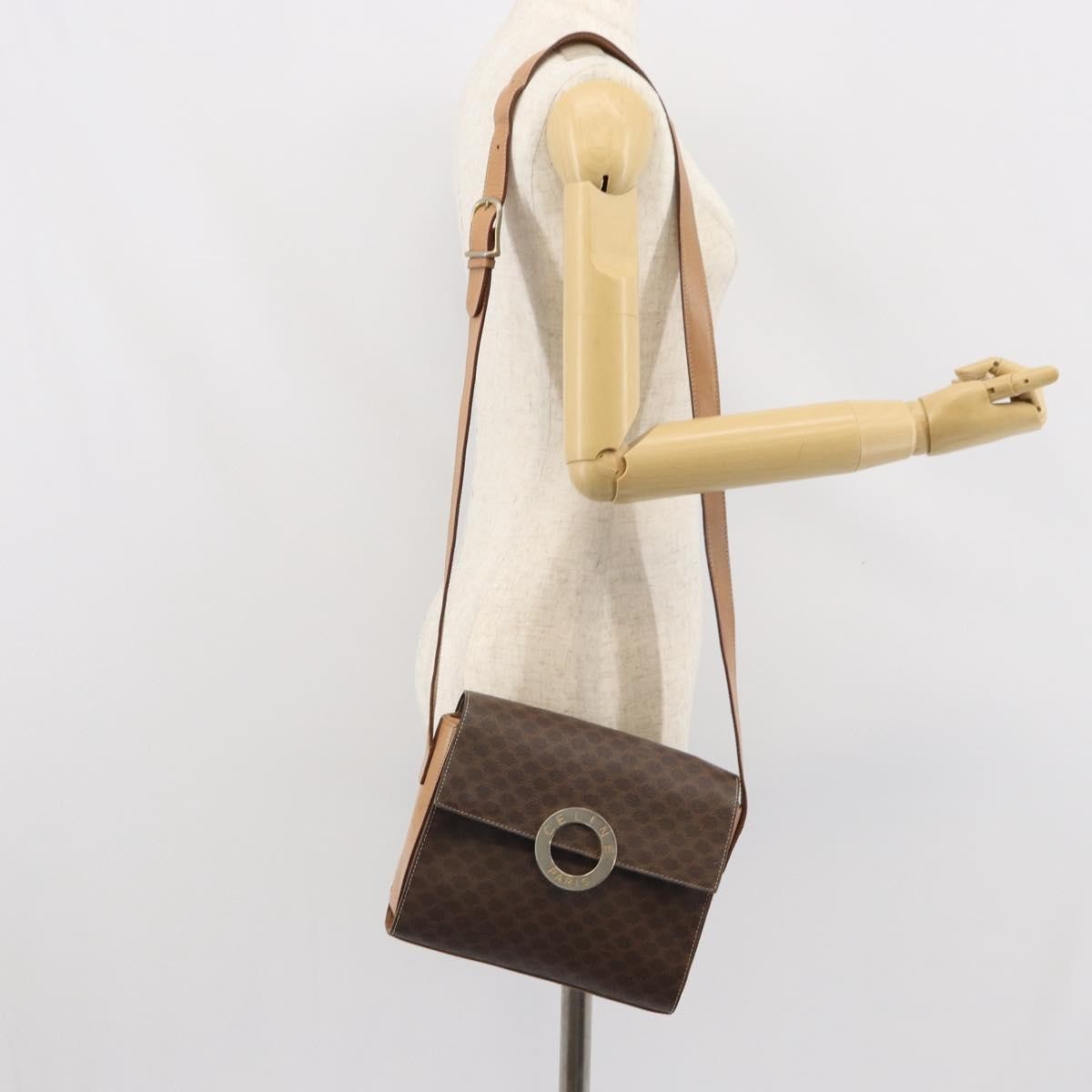 Celine Vintage Macadam Circle Logo Canvas And Leather Brown Canvas Shoulder Bag Bag (Pre-Owned)