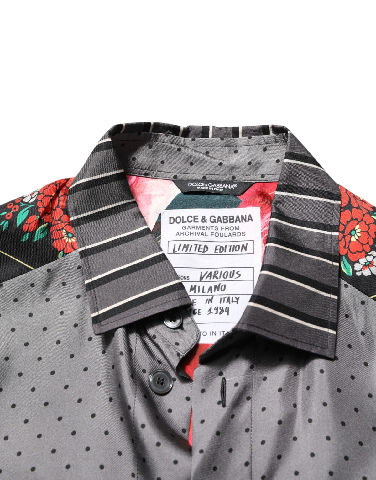 Dolce & Gabbana Multicolor Patchwork Long Sleeves Silk Men's Shirt