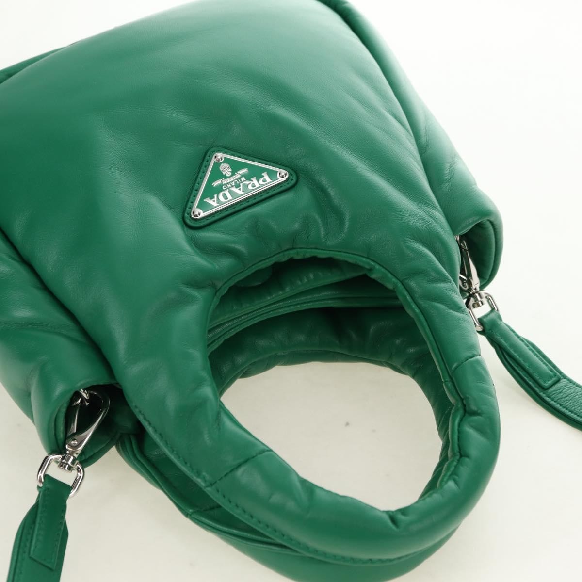 Prada Padded Soft Tote Leather Green Leather Handbag (Pre-Owned)