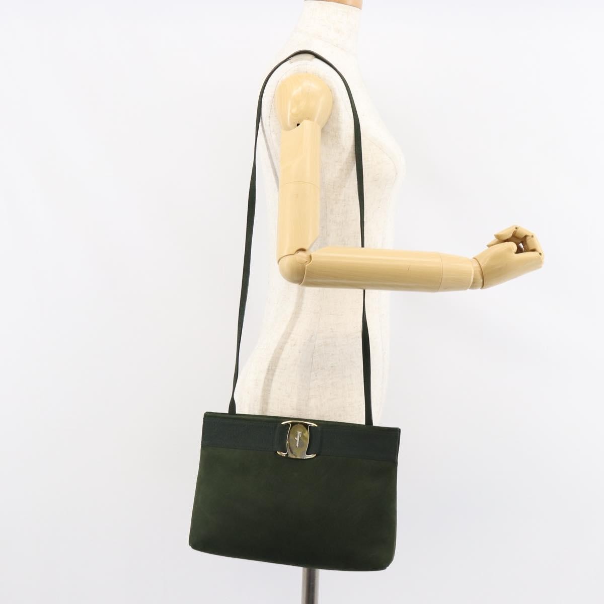 Salvatore Ferragamo Vala Suede Khaki Suede Shoulder Bag Bag (Pre-Owned)