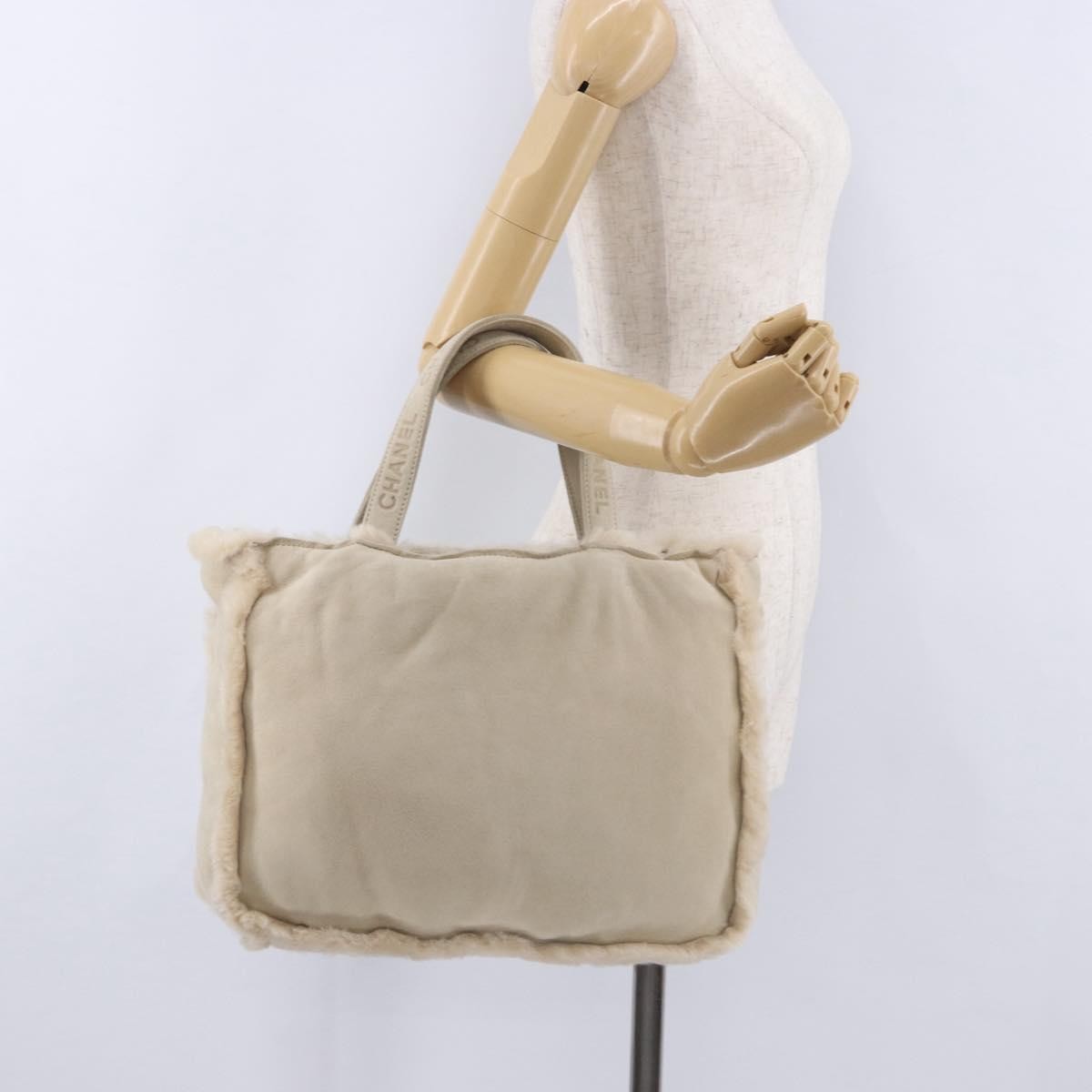 Chanel Vintage East West Tote Shearling And Suede Beige Leather Tote Bag Bag (Pre-Owned)