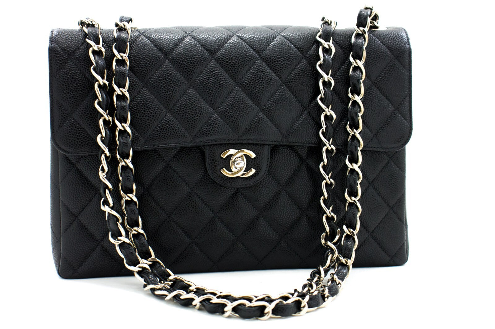 Chanel Vintage Classic Single Flap Quilted Caviar Black Calfskin Shoulder Bag Bag (Pre-Owned)