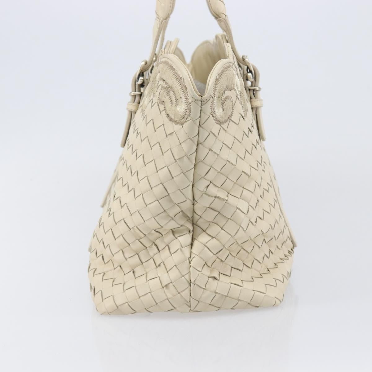 Bottega Veneta Belted Cabas Tote Intrecciato Nappa With Stitched Detail White Leather Tote Bag Bag (Pre-Owned)