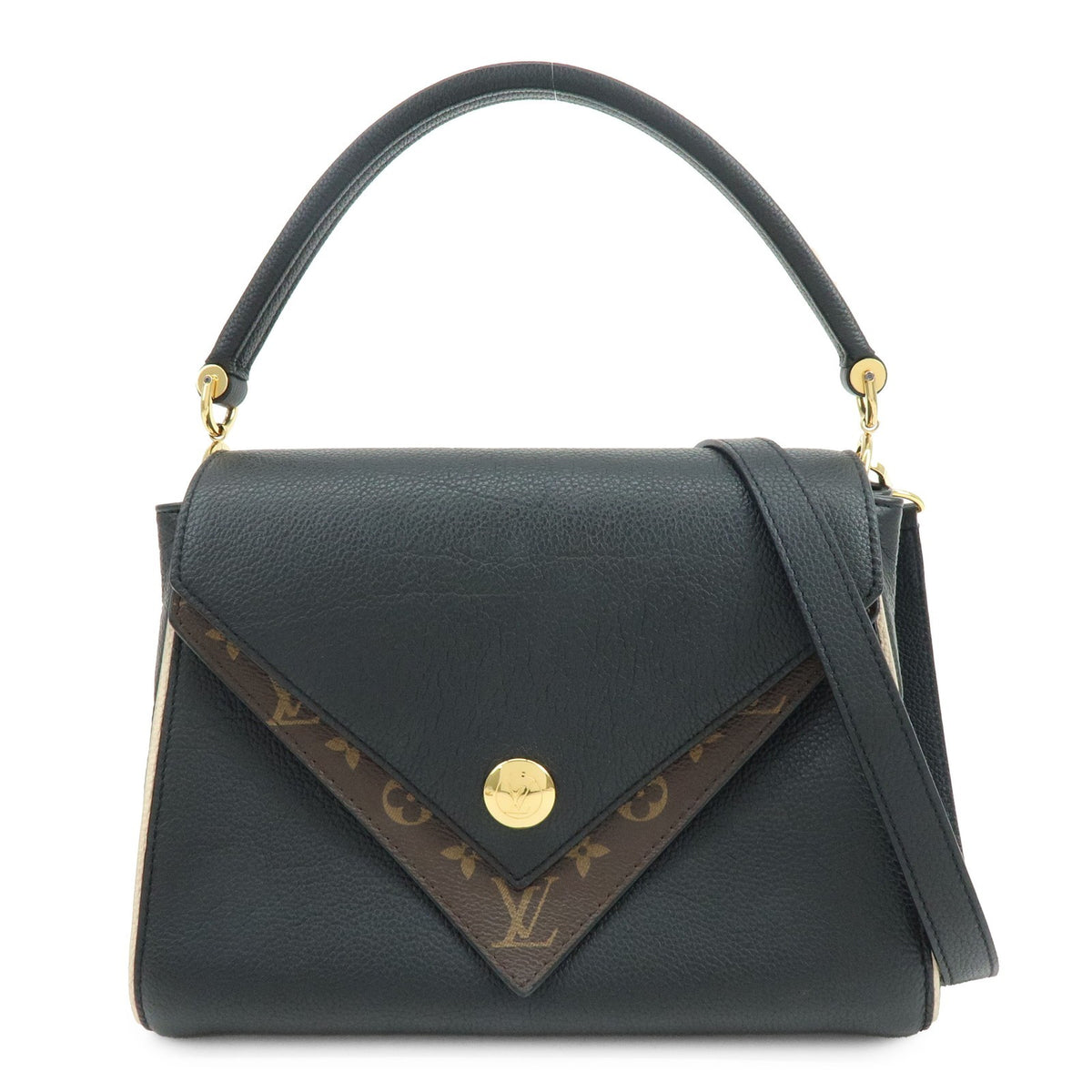 Louis Vuitton Double V Calfskin With Monogram Canvas Black Leather Handbag (Pre-Owned)