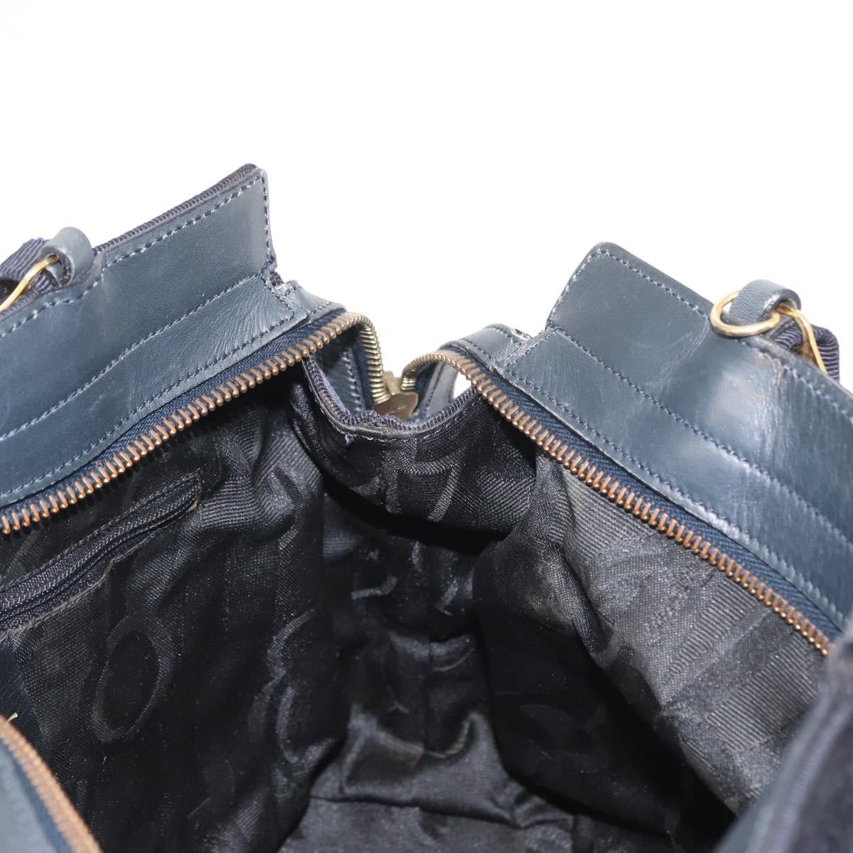 Salvatore Ferragamo Vala Canvas Navy Canvas Handbag (Pre-Owned)