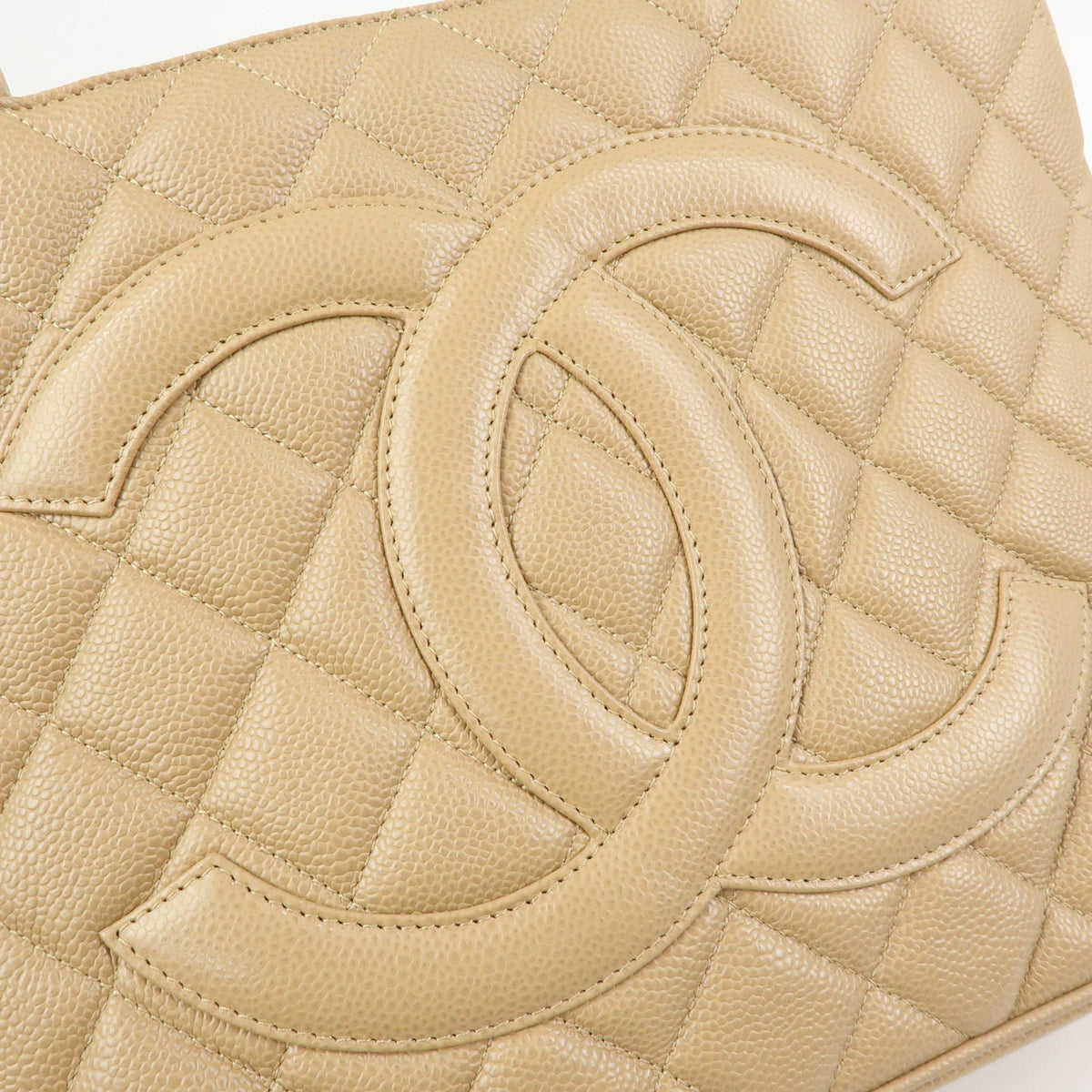 Chanel Medallion Quilted Lambskin Beige Calfskin Tote Bag Bag (Pre-Owned)