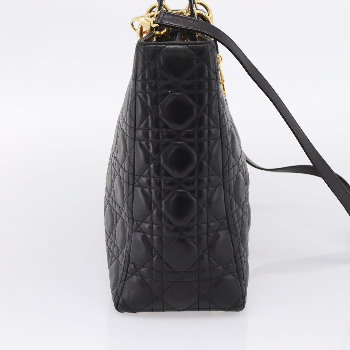 Christian Dior Vintage Lady Dior Cannage Quilt Lambskin Black Leather Handbag (Pre-Owned)