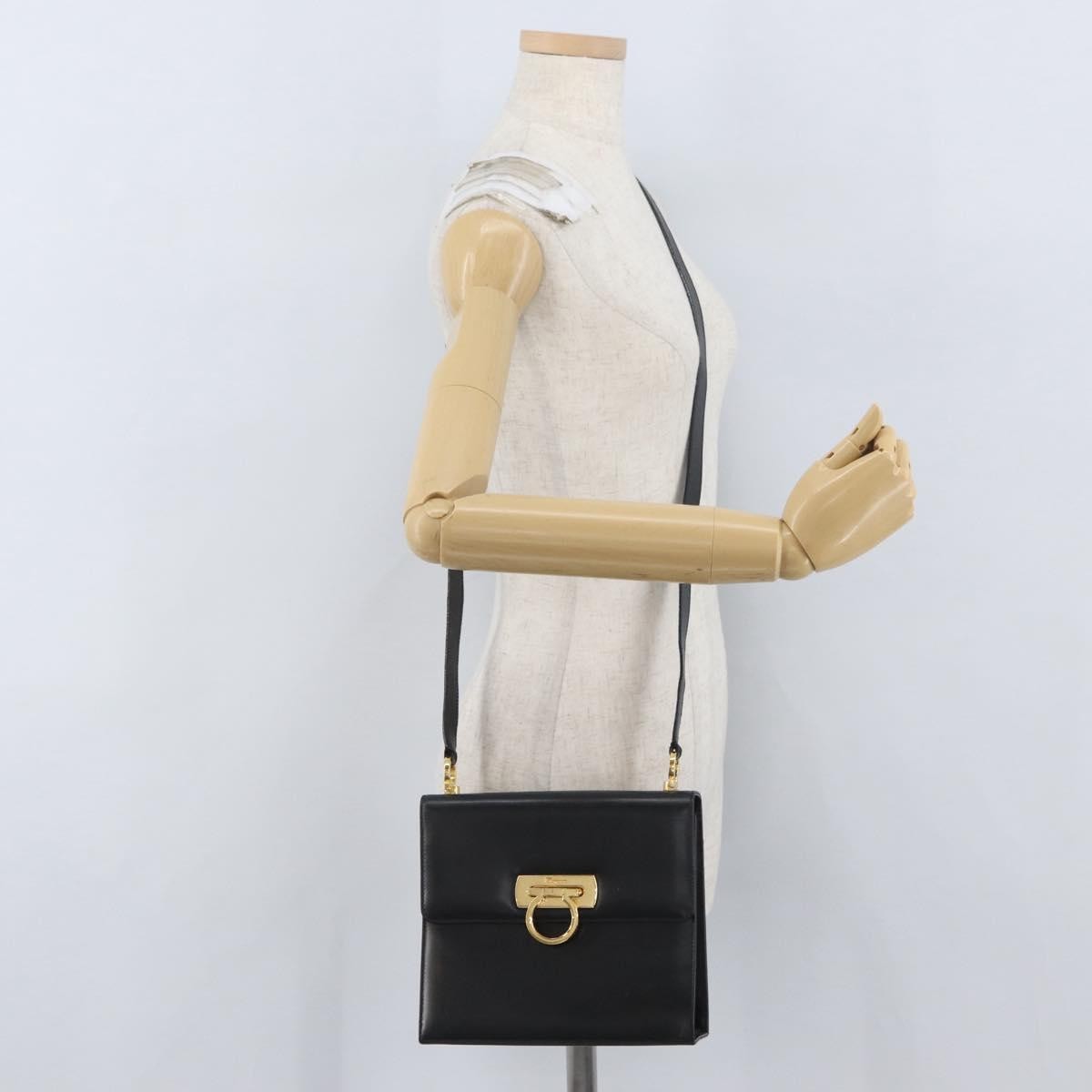 Salvatore Ferragamo Gancini Flap Leather Black Leather Shoulder Bag Bag (Pre-Owned)