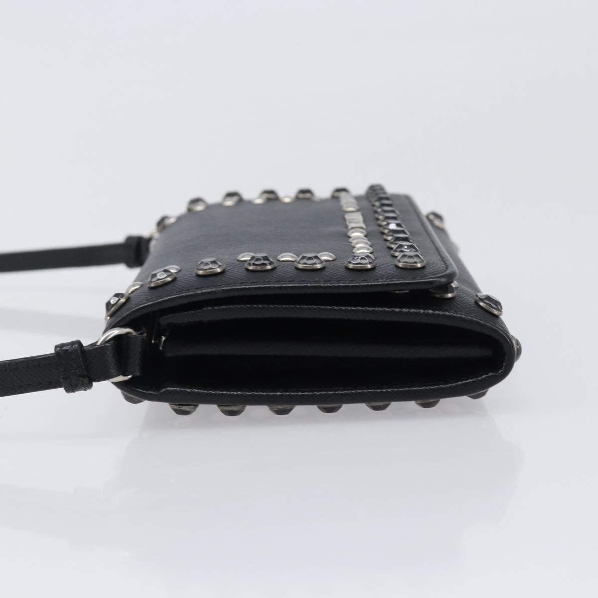 Prada Flap Studded Saffiano Leather Black Leather Crossbody Bag Bag (Pre-Owned)