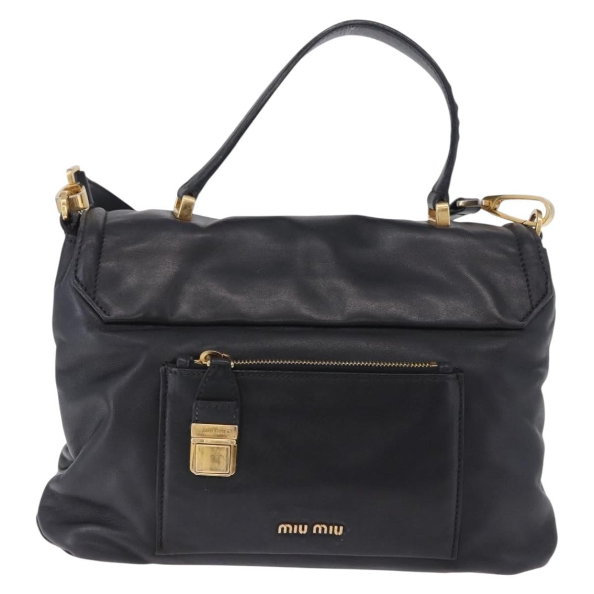 Miu Miu Convertible Flap Top Handle Vitello Soft Black Leather Handbag (Pre-Owned)
