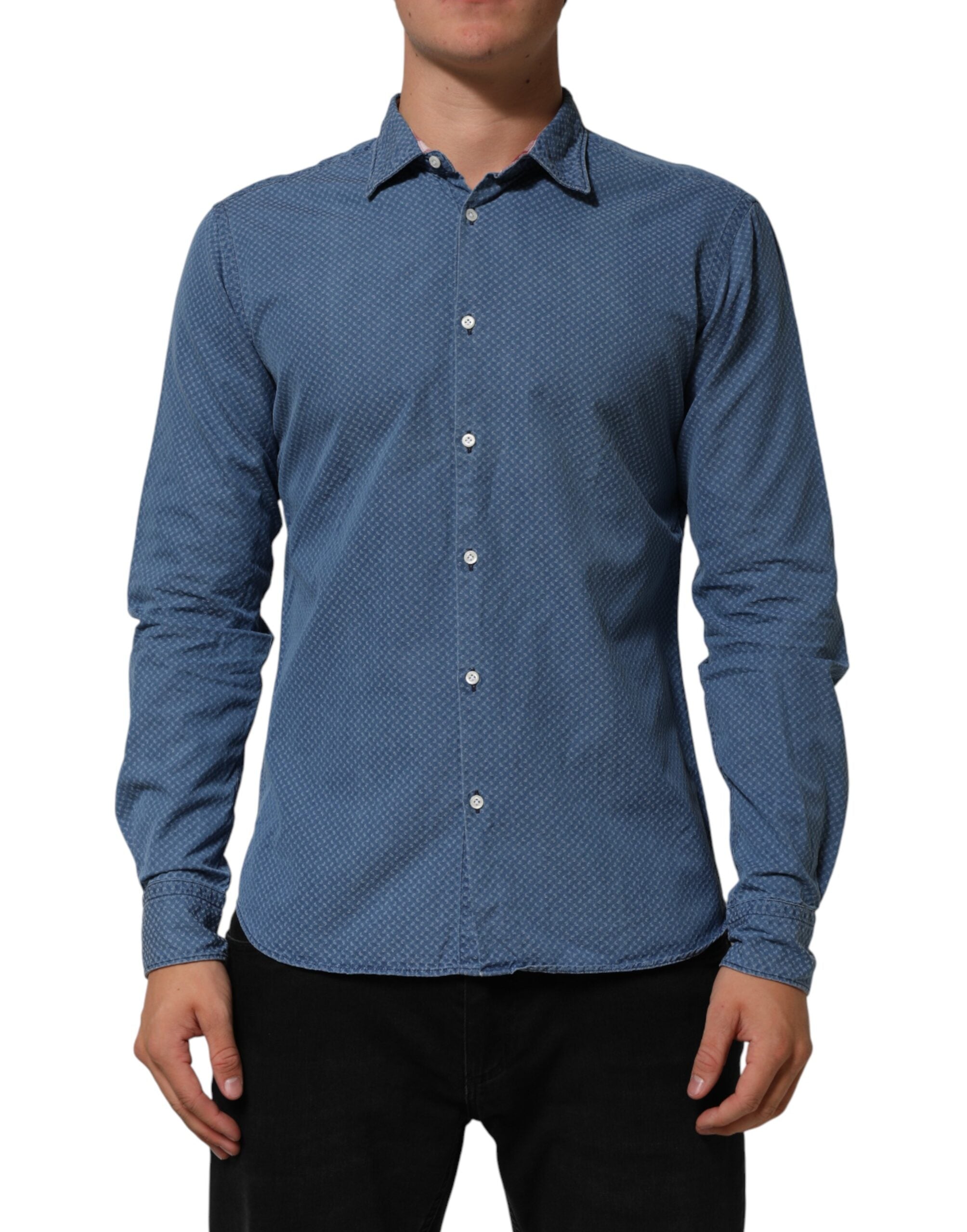 AGLINI Blue Cotton Slim Fit Collared Long Sleeve Casual Men's Shirt (Pre-Owned)
