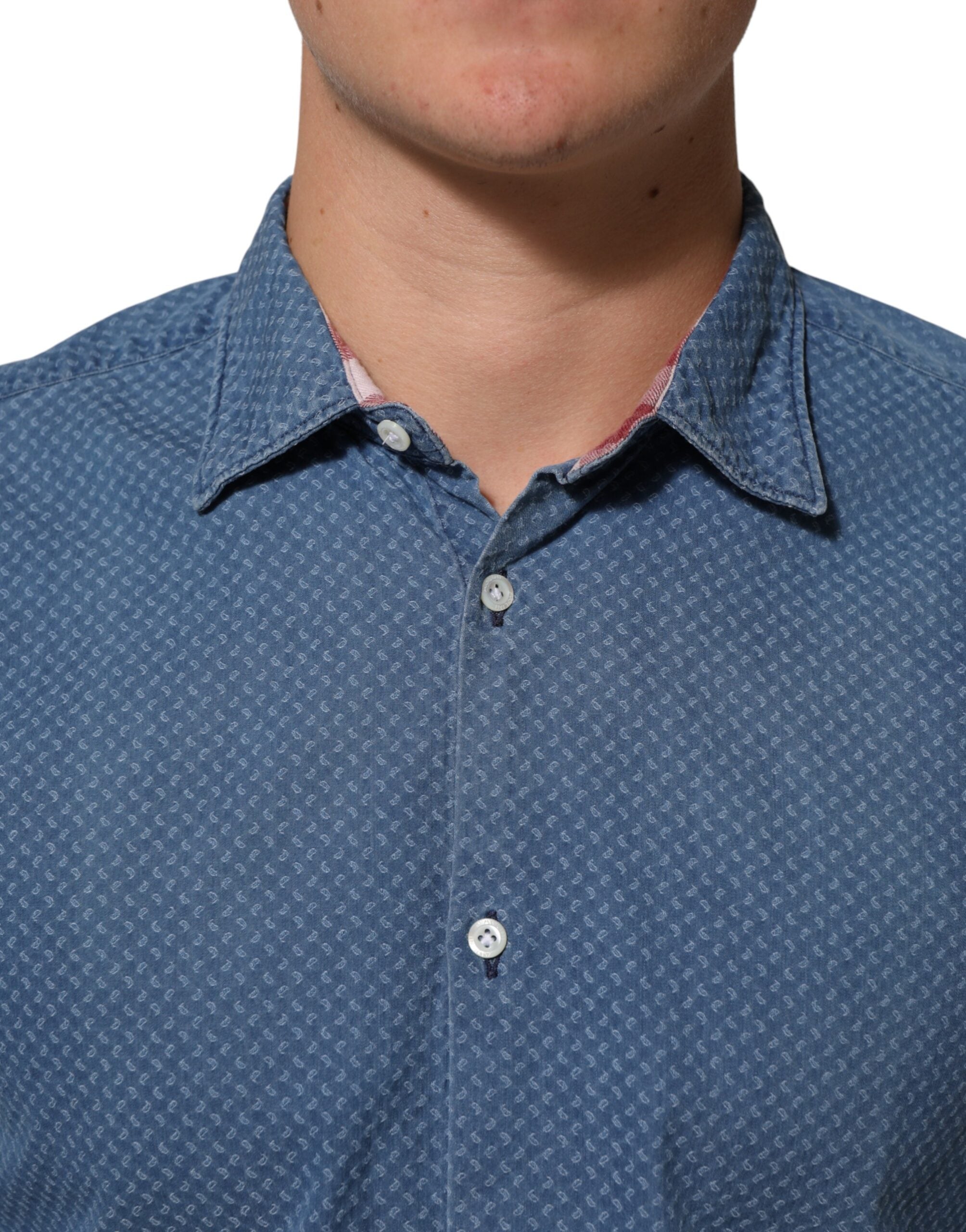 AGLINI Blue Cotton Slim Fit Collared Long Sleeve Casual Men's Shirt (Pre-Owned)