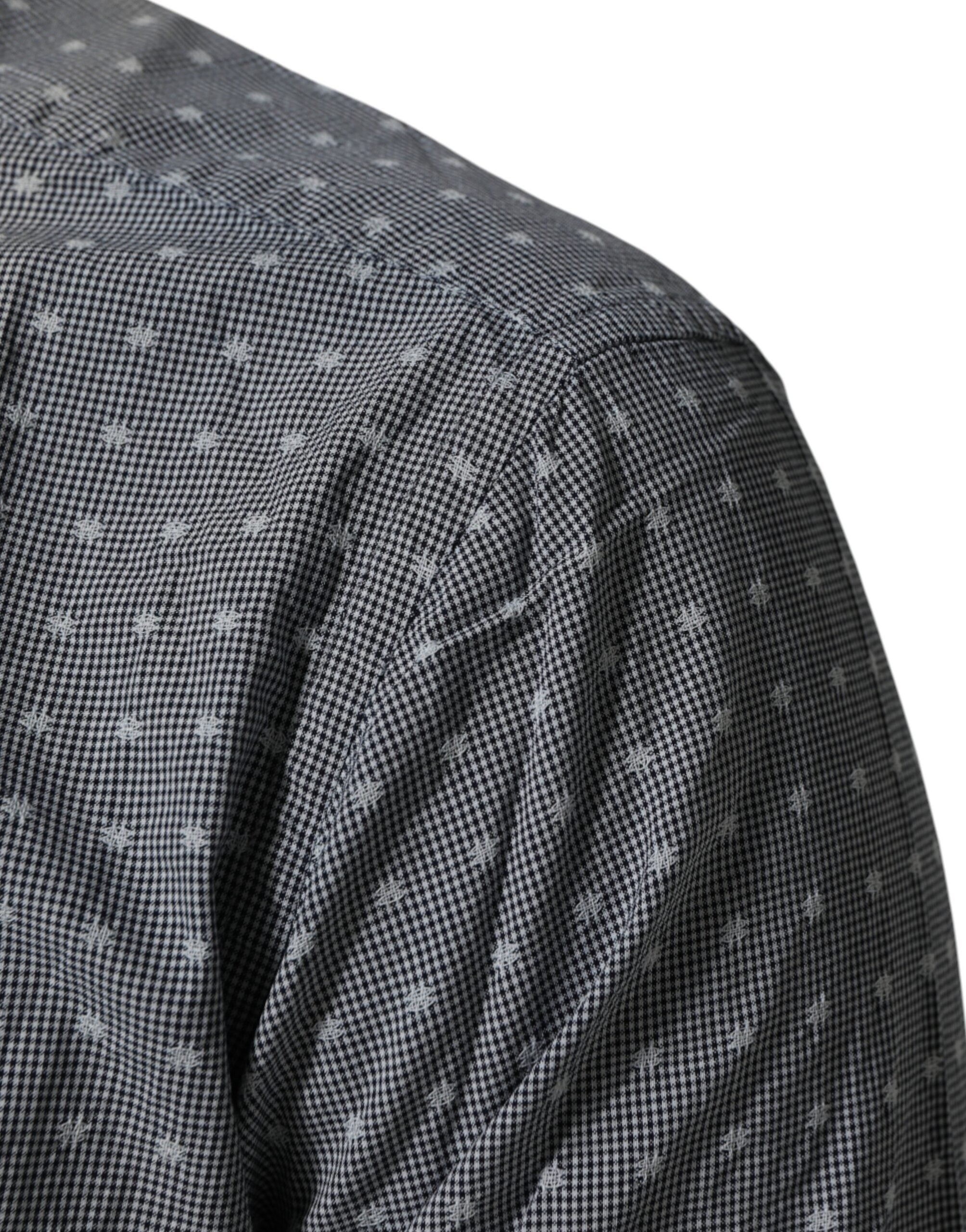 AGLINI Gray Polka Dot Cotton Button Down Long Sleeves Men's Shirt