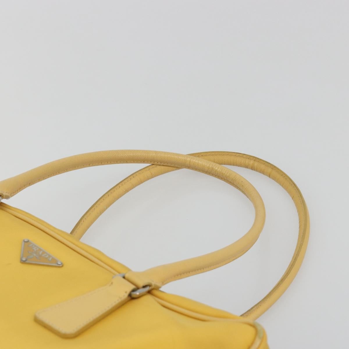 Prada Bauletto Tessuto With Saffiano Leather Yellow Canvas Handbag (Pre-Owned)