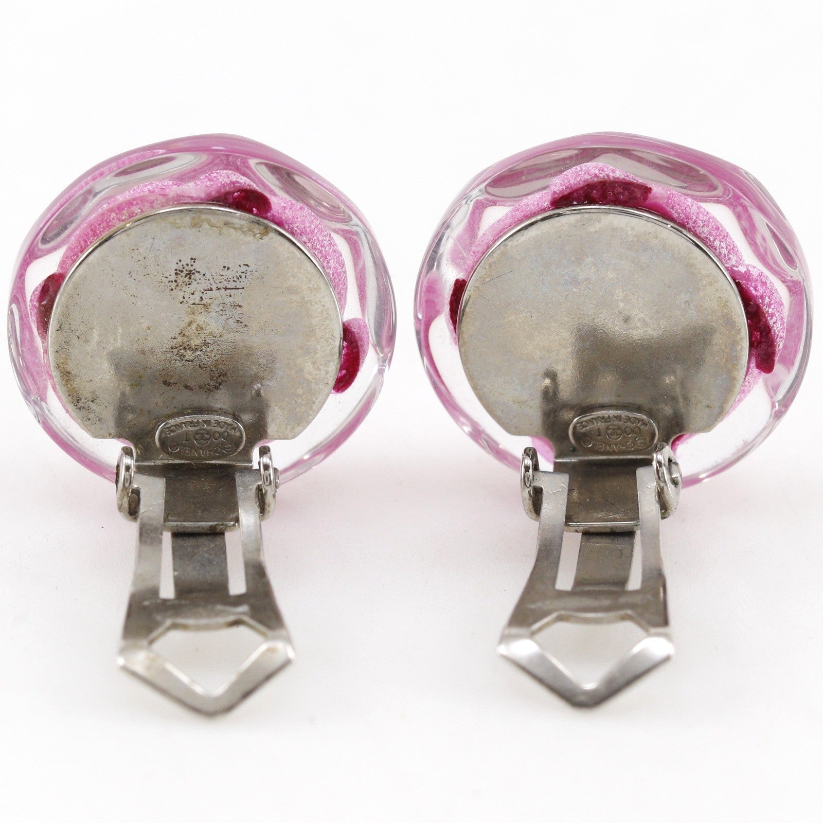 Chanel Camellia Clip-On Resin Pink Plastic Earrings Jewelry (Pre-Owned)