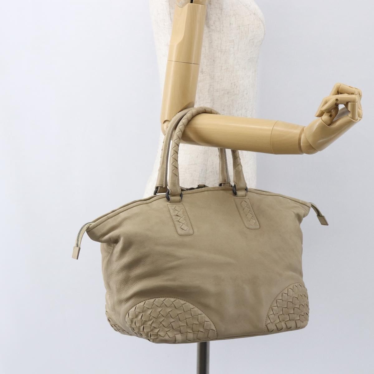 Bottega Veneta Zip Top Leather With Intrecciato Detail Beige Leather Tote Bag Bag (Pre-Owned)