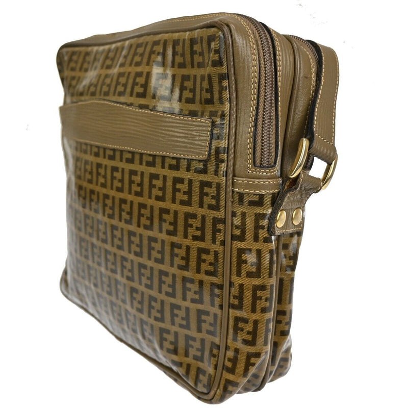 Fendi Zucchino Brown Canvas Shoulder Bag (Pre-Owned)
