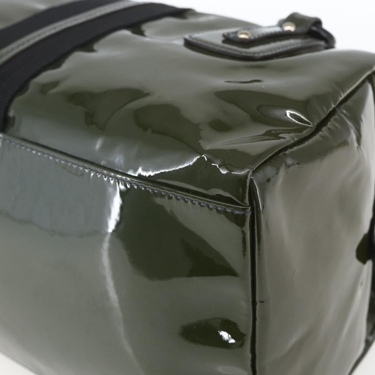 Salvatore Ferragamo Vintage Patent Leather Khaki Patent_Leather Handbag (Pre-Owned)