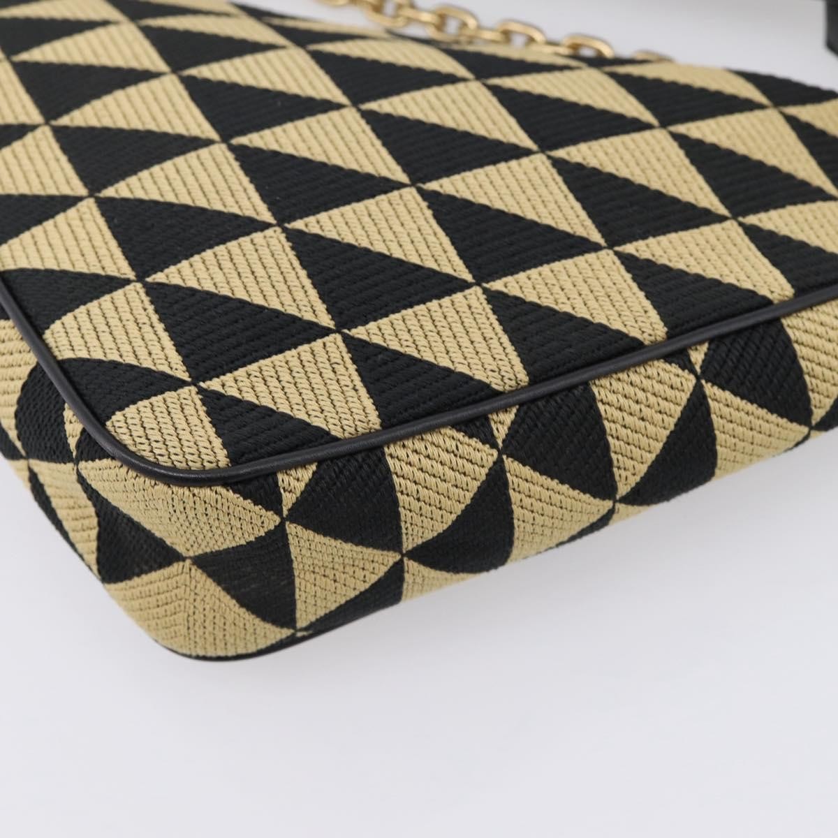 Prada Symbole Triangle Jacquard Beige Canvas Handbag (Pre-Owned)