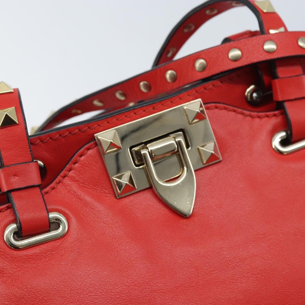 Valentino Garavani Rockstud Tote Soft Leather Red Leather Tote Bag Bag (Pre-Owned)