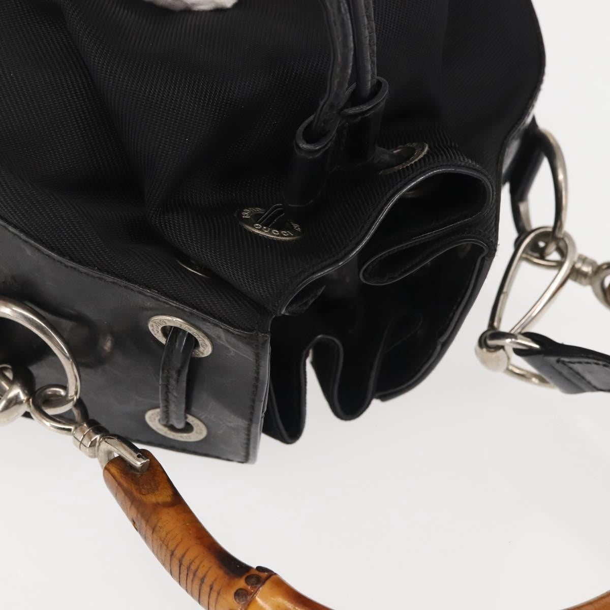 Gucci Vintage Bamboo Bucket Nylon And Leather Black Nylon Bag (Pre-Owned)