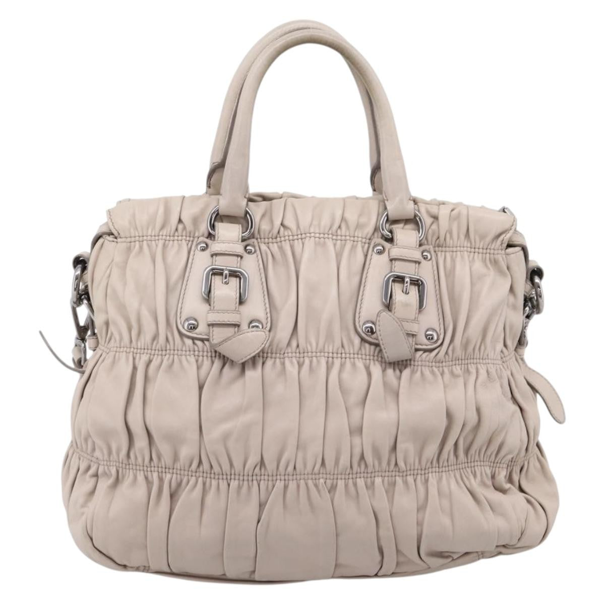Prada Gaufre Convertible Nappa Leather Gray Leather Tote Bag Bag (Pre-Owned)