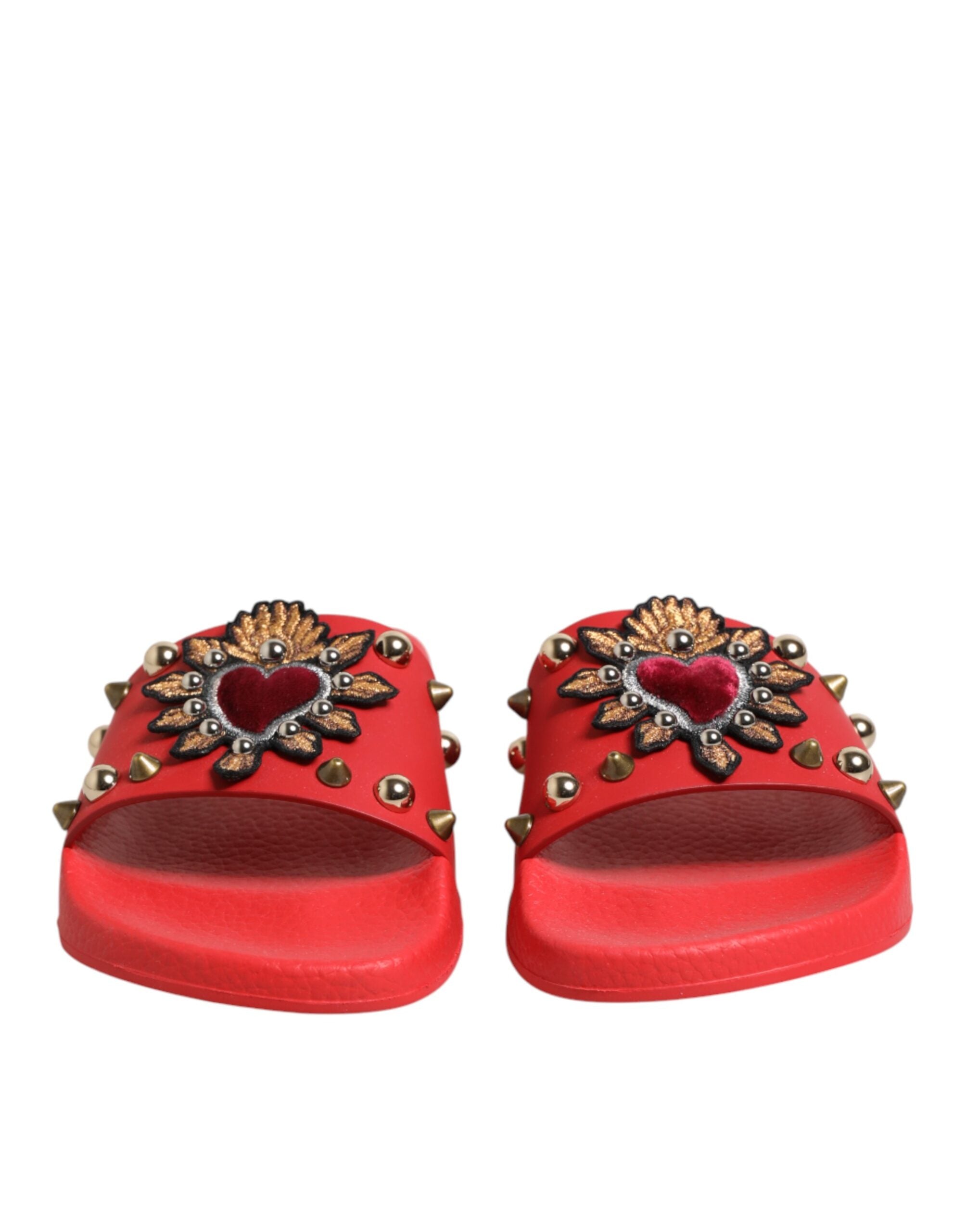 Dolce & Gabbana Red Sacred Heart Stud Slides Beachwear Women's Shoes