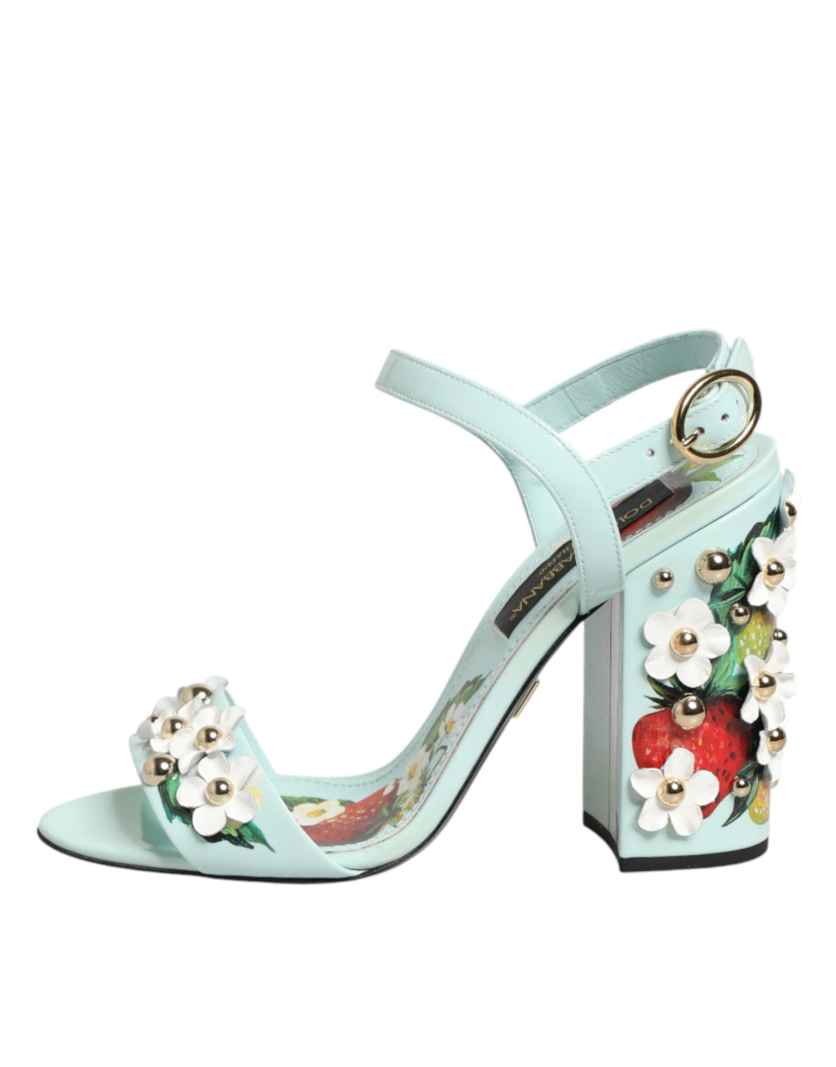Dolce & Gabbana Mint Green Floral Studs Heels Sandals Women's Shoes