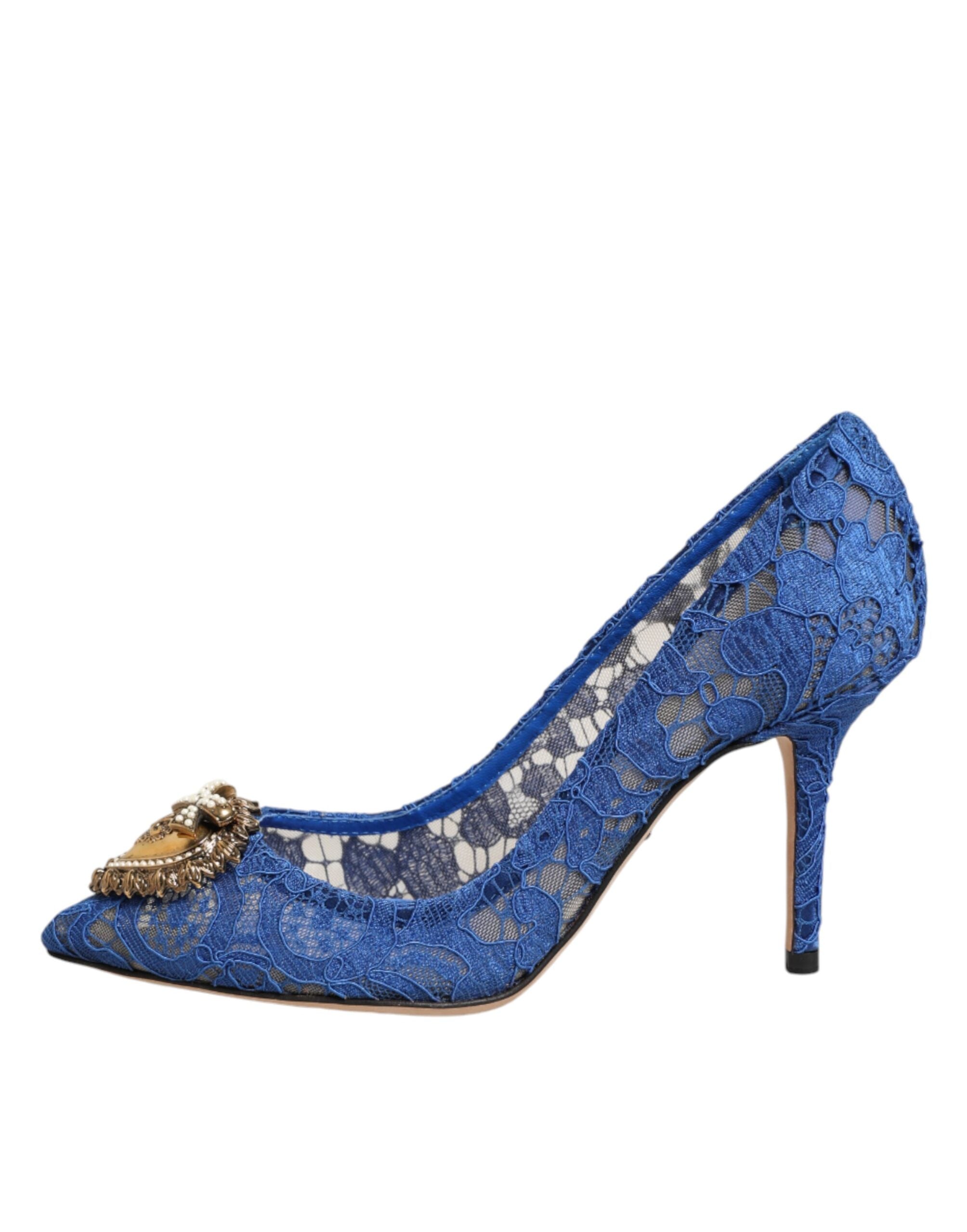 Dolce & Gabbana Blue Taormina Lace DEVOTION Pumps Shoes Women's