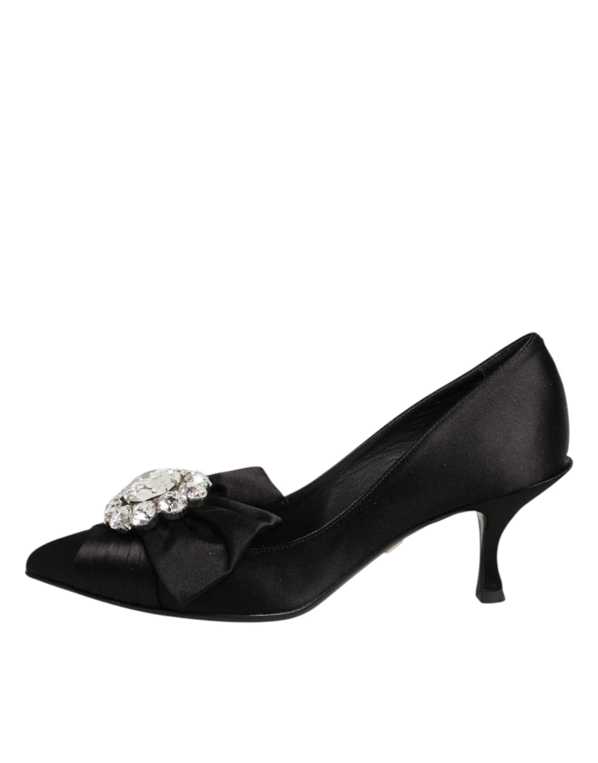 Dolce & Gabbana Black Satin Bow Crystal Embellishment Pumps Women's Shoes