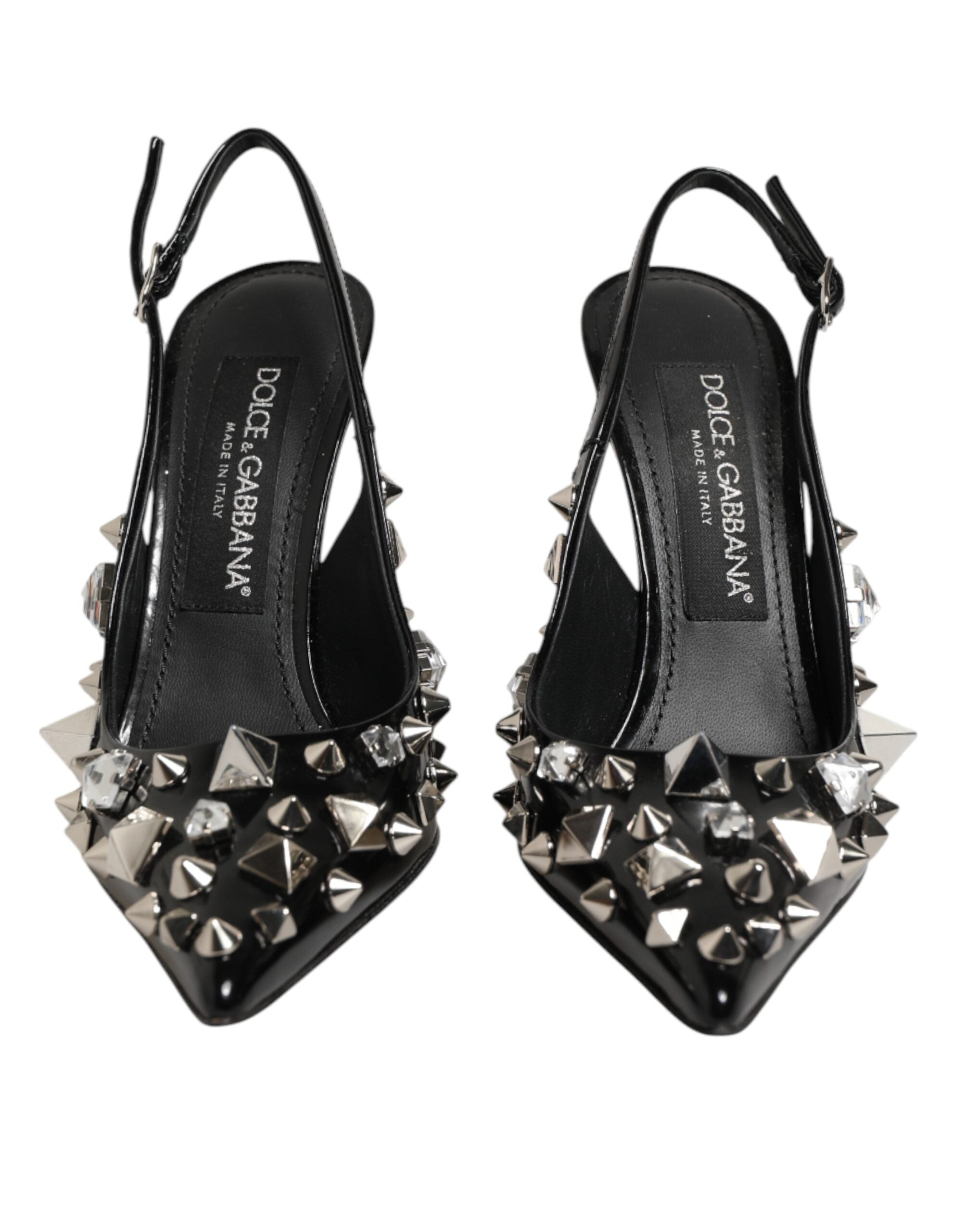 Dolce & Gabbana Black Studded Leather Heels Slingbacks Women's Shoes