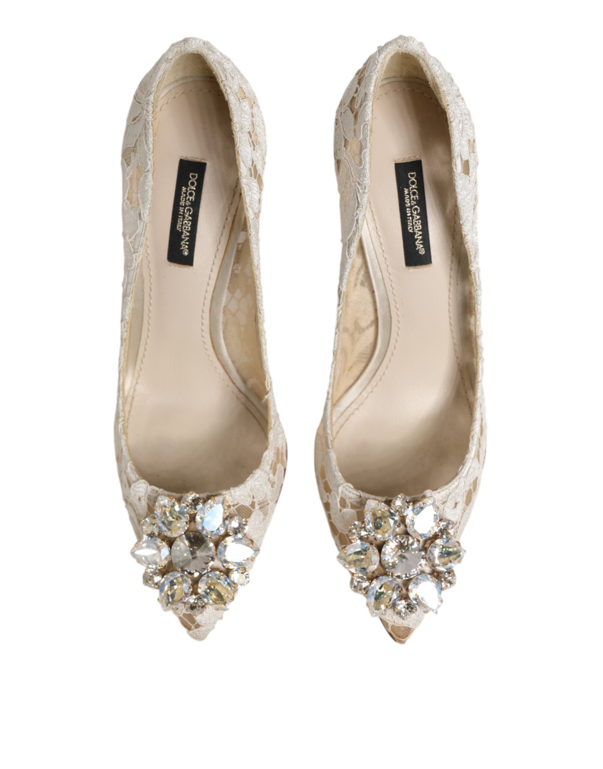 Dolce & Gabbana White Taormina Lace Crystal Heel Pumps Women's Shoes (Pre-Owned)