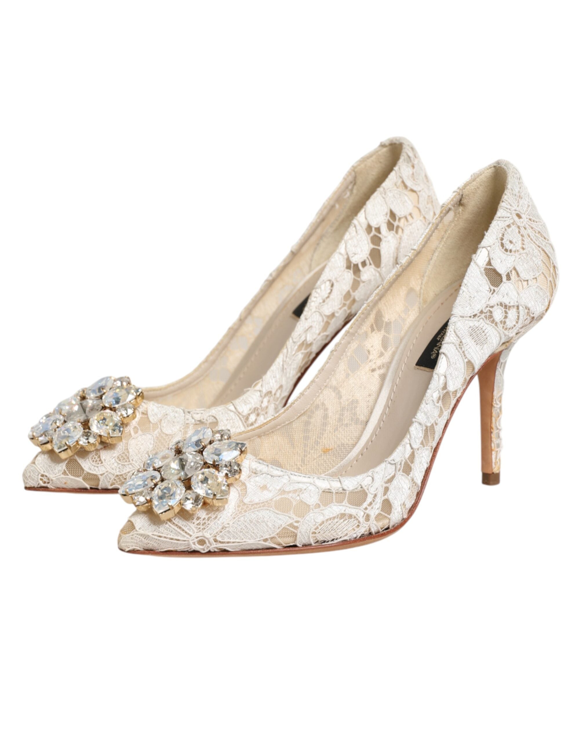 Dolce & Gabbana White Taormina Lace Crystal Heel Pumps Women's Shoes (Pre-Owned)