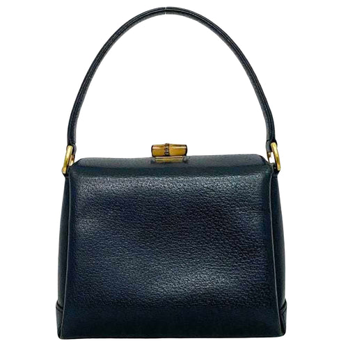 Gucci Bamboo Navy Leather Handbag (Pre-Owned)