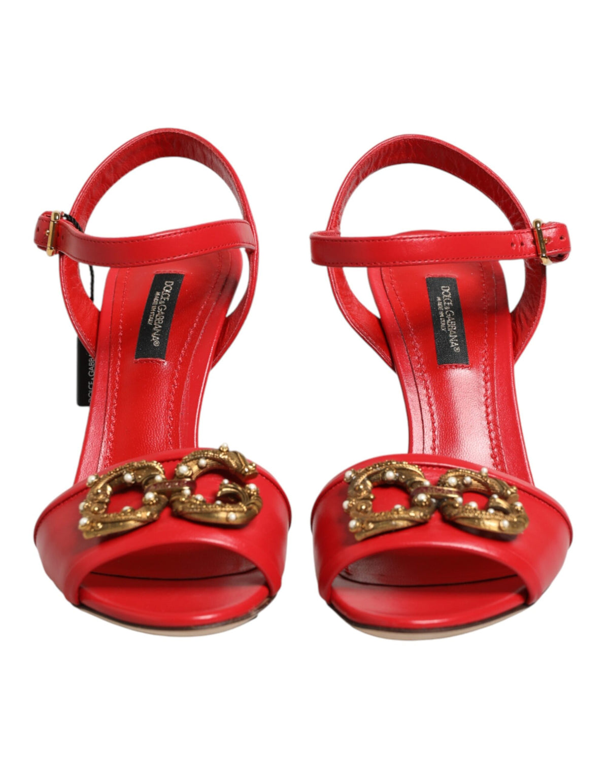 Dolce & Gabbana Red Leather DG AMORE Heels Sandals Women's Shoes