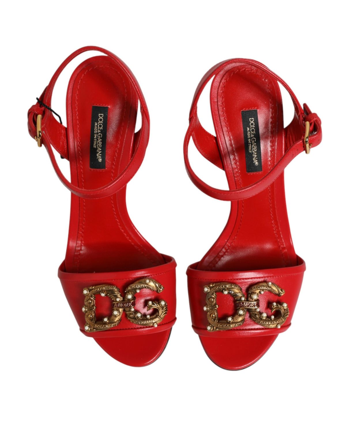 Dolce & Gabbana Red Leather DG AMORE Heels Sandals Women's Shoes