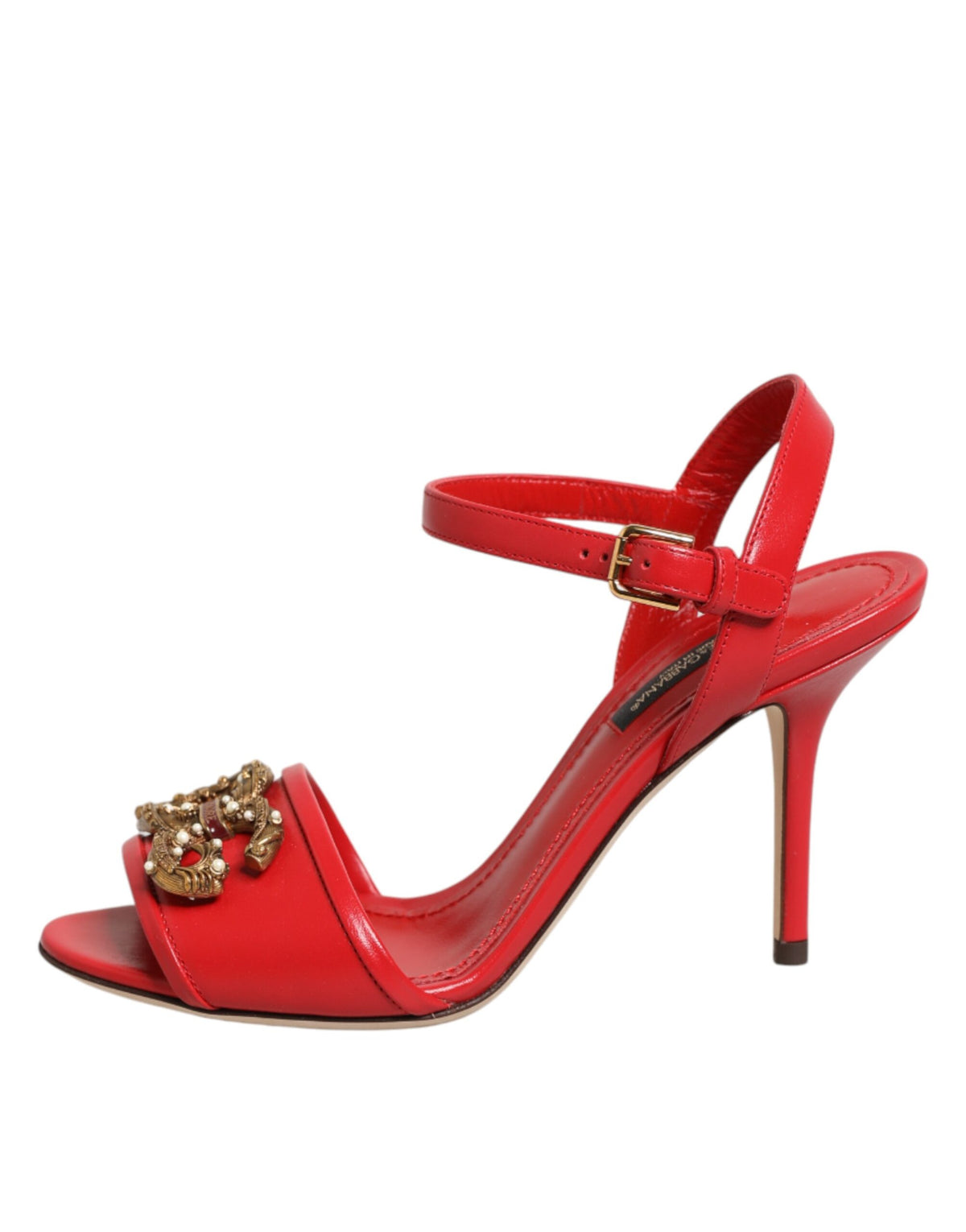 Dolce & Gabbana Red Leather DG AMORE Heels Sandals Women's Shoes