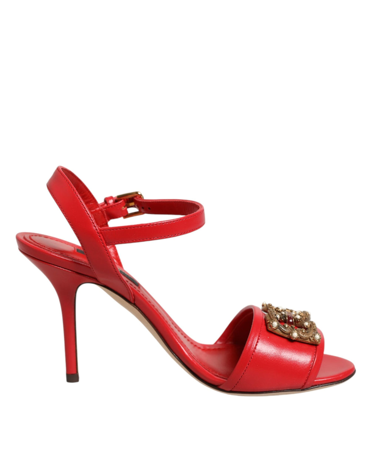 Dolce & Gabbana Red Leather DG AMORE Heels Sandals Women's Shoes