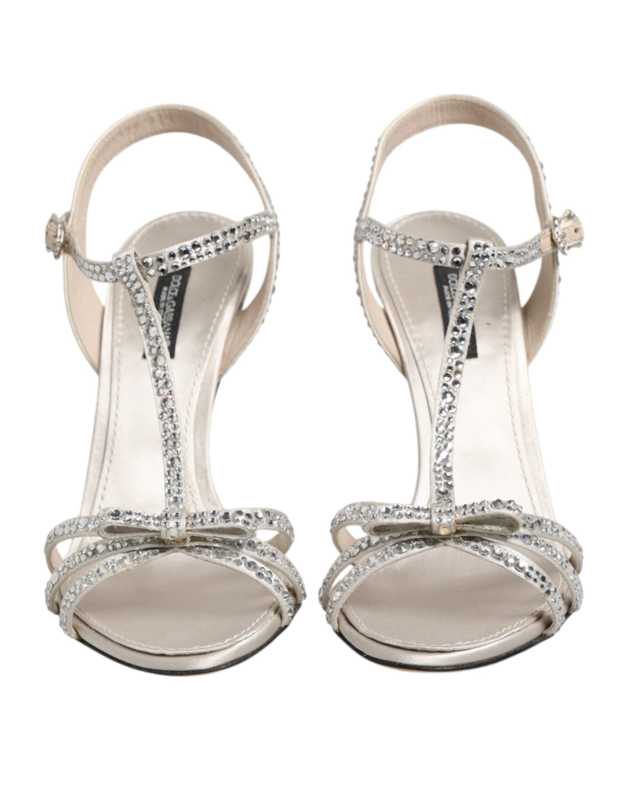 Dolce & Gabbana Silver Strass Ankle Strap Heels Sandals Women's Shoes