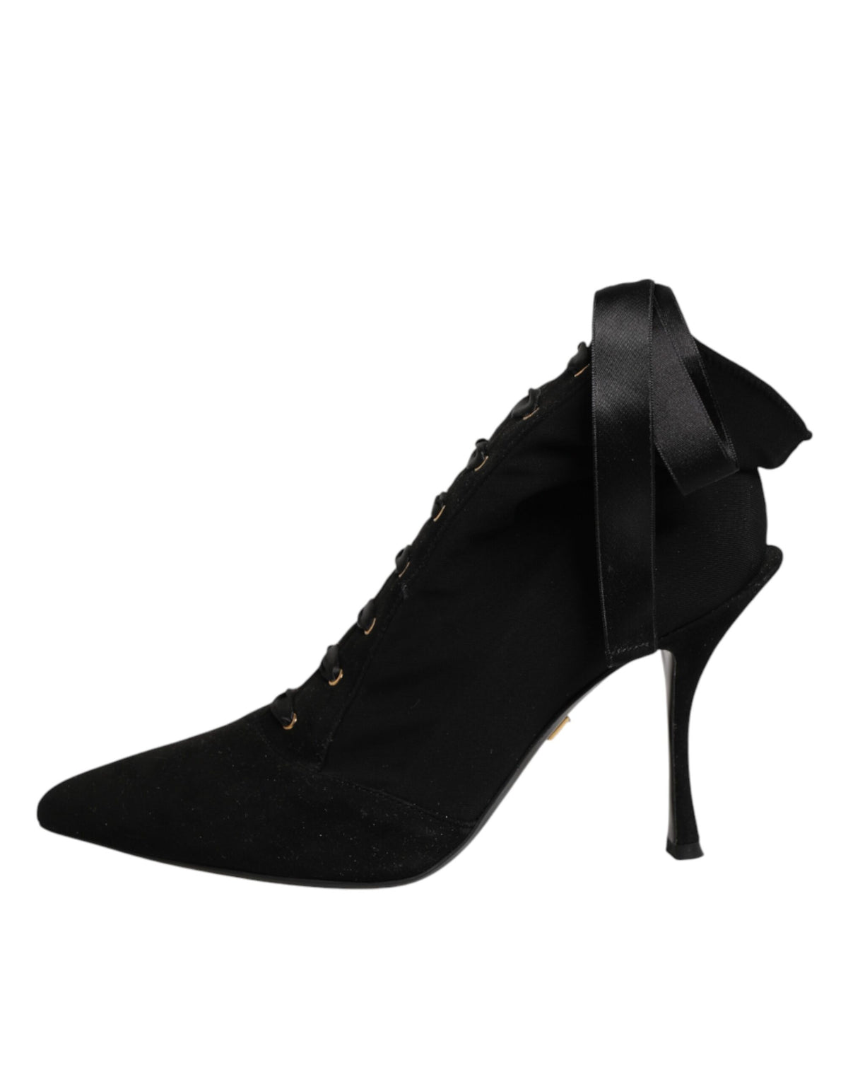 Dolce & Gabbana Black Stiletto Heels Lace Up Boots Women's Shoes