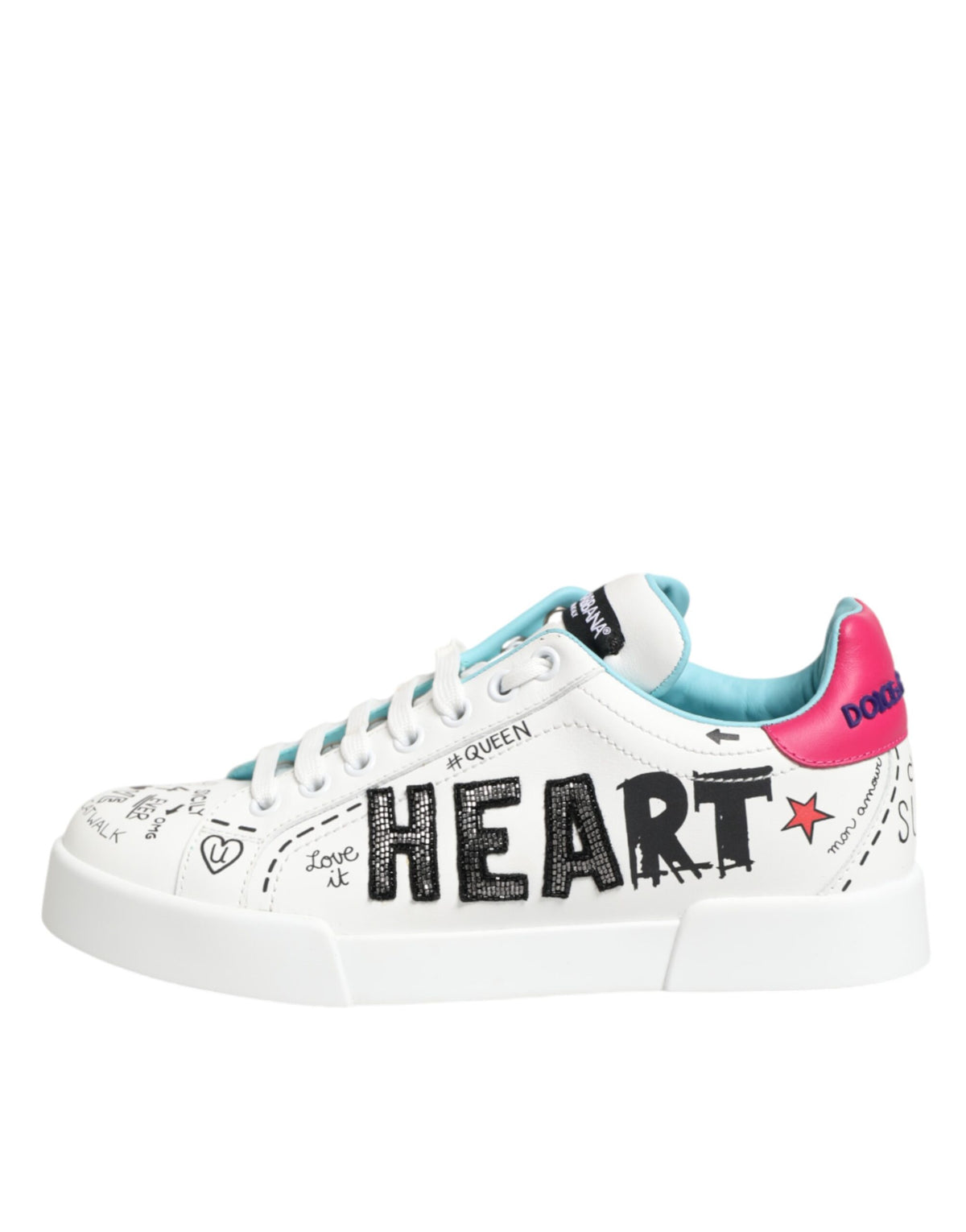 Dolce & Gabbana White Leather Graffiti Low Top Sneakers Women's Shoes