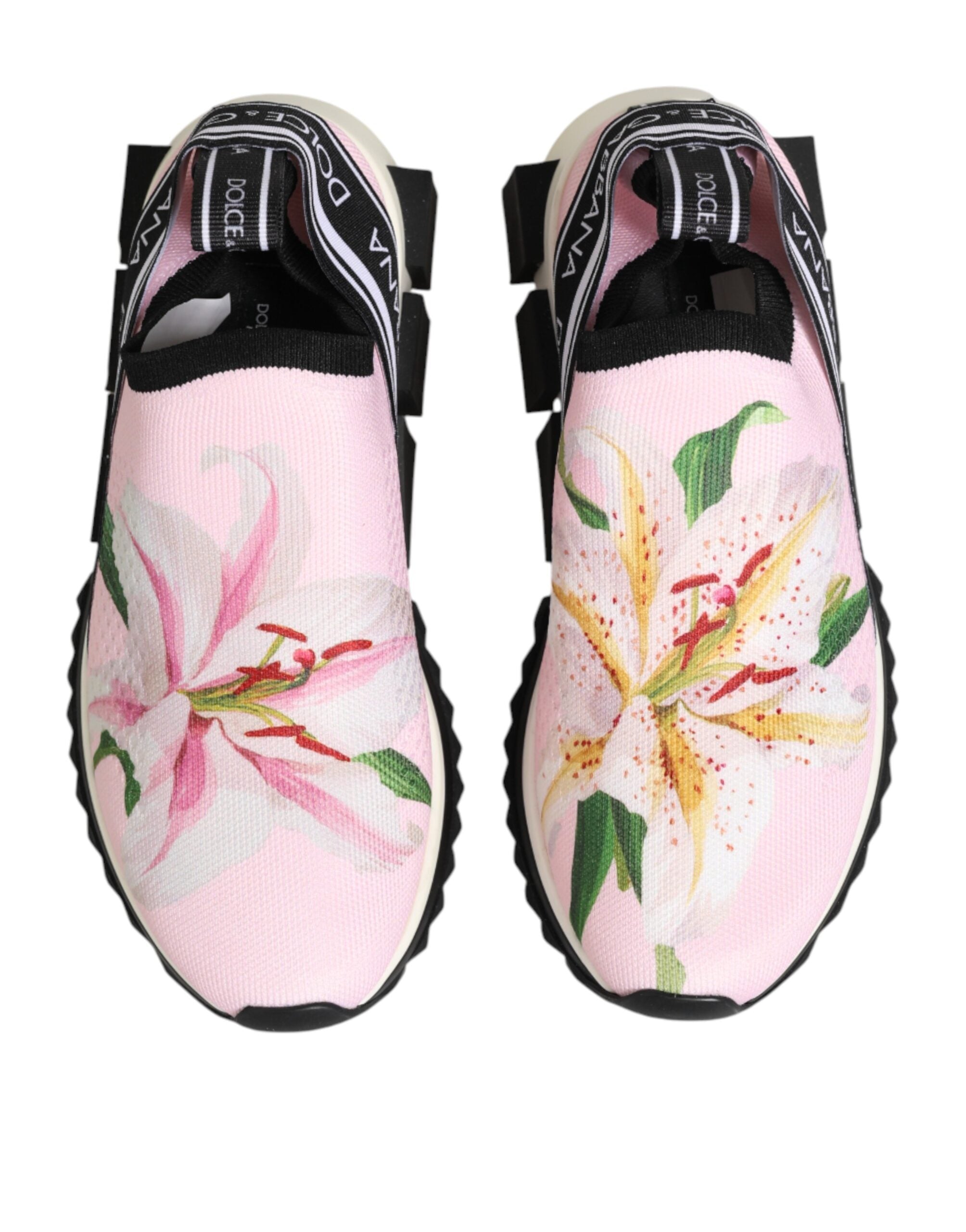 Dolce & Gabbana Pink Floral Sorrento Low Top Sneakers Women's Shoes