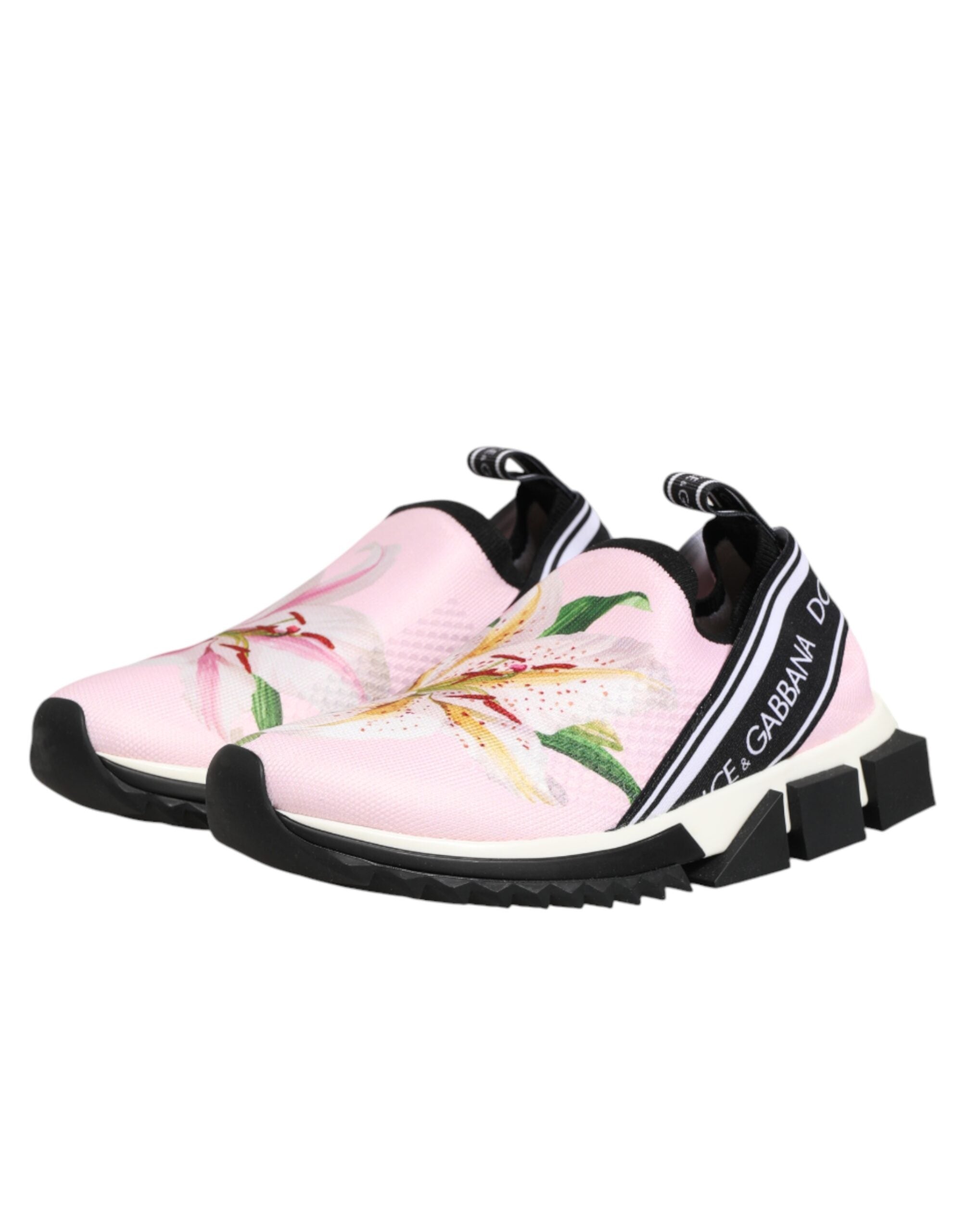 Dolce & Gabbana Pink Floral Sorrento Low Top Sneakers Women's Shoes