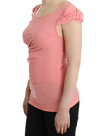 Cavalli Pink Cotton Blend Tank Top with Cap Women's Sleeves