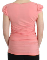 Cavalli Pink Cotton Blend Tank Top with Cap Women's Sleeves