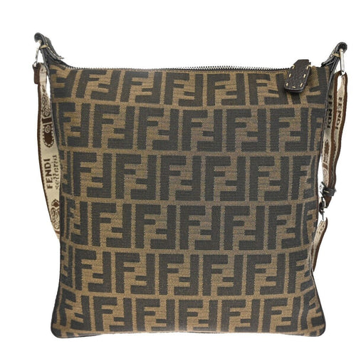 Fendi Selleria Brown Canvas Shoulder Bag (Pre-Owned)
