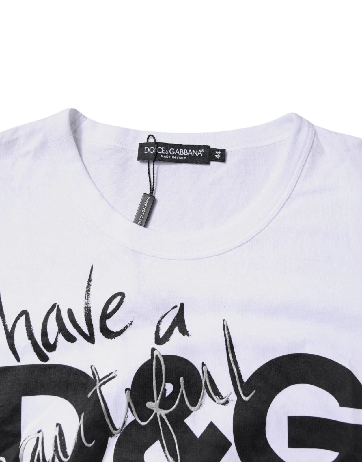 Dolce & Gabbana White Graphic Print Cotton Crew Neck Men's T-shirt
